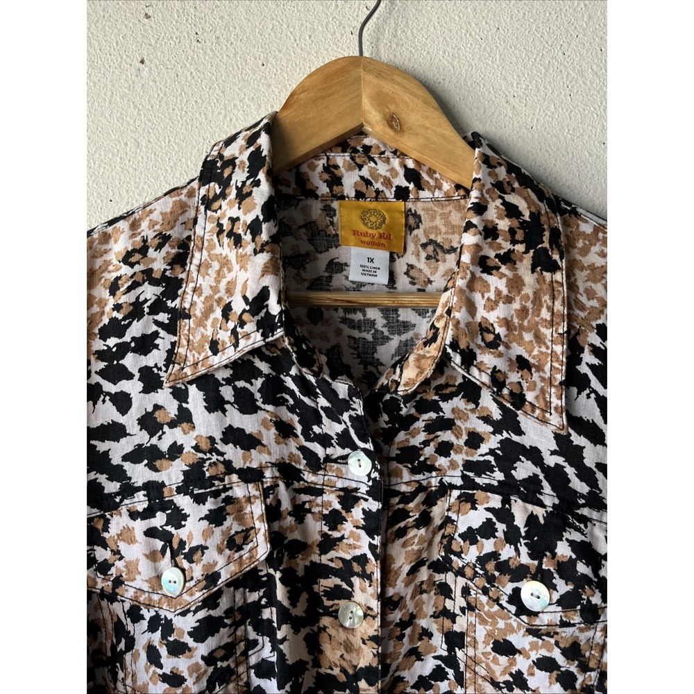 Ruby Rd. Collared Linen Brown Black Button Down N… - image 9